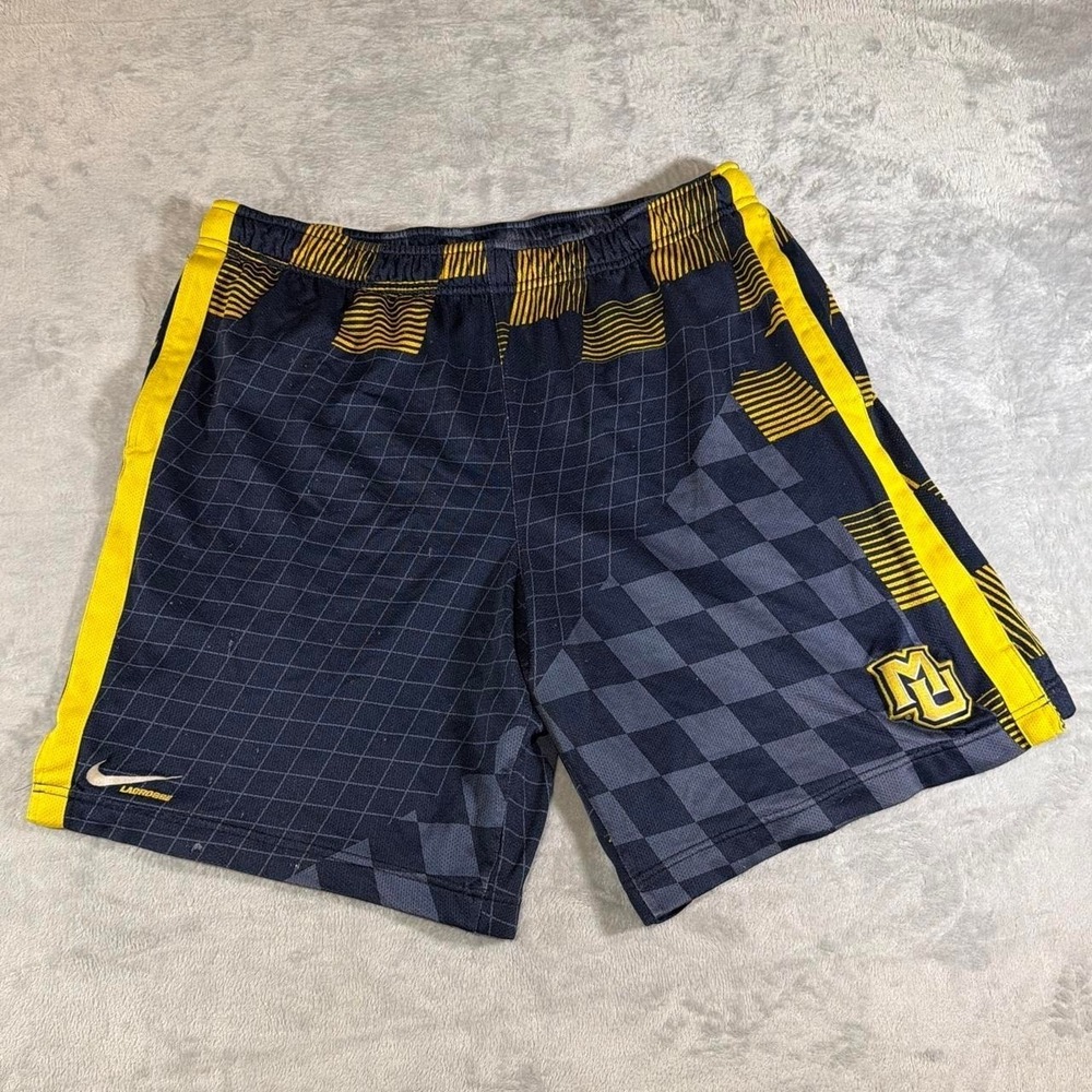 Y2K Vintage Nike Dri-FIT Marquette Eagles Lacrosse Shorts | Navy Yellow | Large